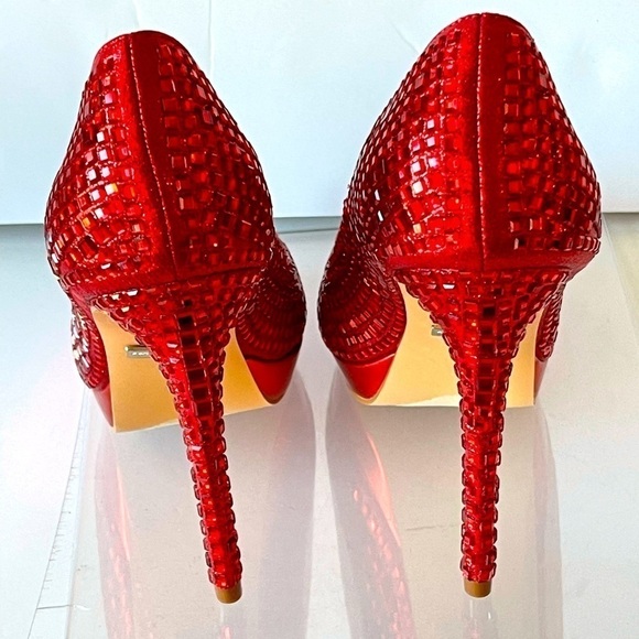 NEW! $100 Lauren Lorraine Red Heels Rhinestone Formal Dress Heels Sexy Sz 8.5M - Picture 3 of 14